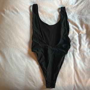 Black one-piece bathing suit